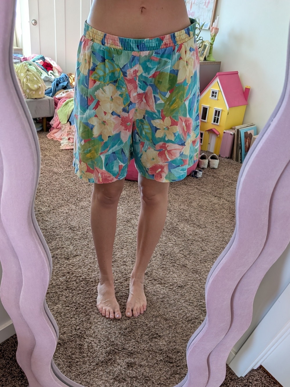Vintage Multicolor Floral Tie-Dye Elastic Waist Shorts Size 10